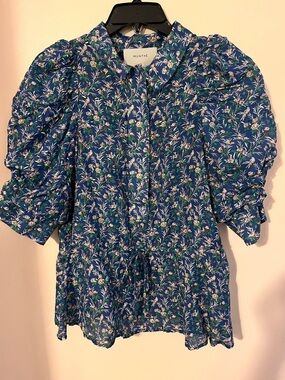 Munthe Blue Bird - Floral Puff-Sleeve Blouse